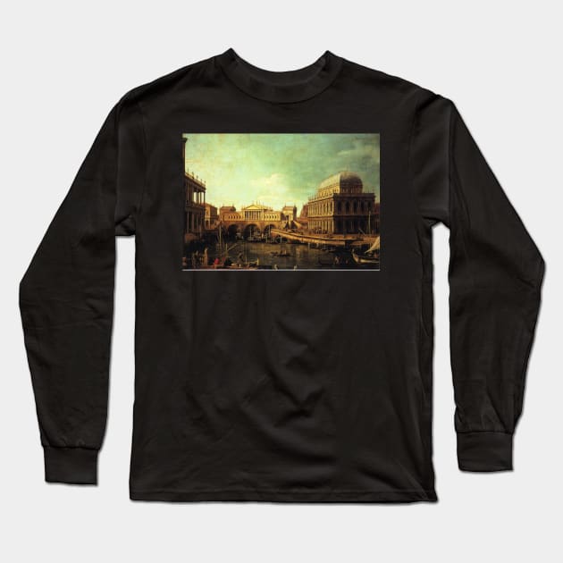 basilica di vecenza and the ponte de rialto - Canaletto Long Sleeve T-Shirt by Kollagio